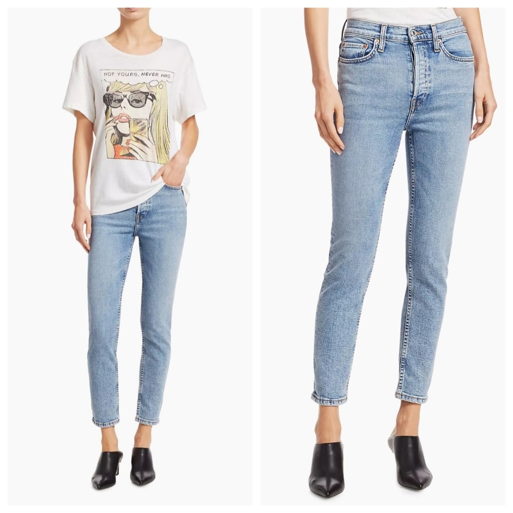 Re/Done Jeans High Rise Ankle Crop Stretch Skinny Button Fly Denim Size 29